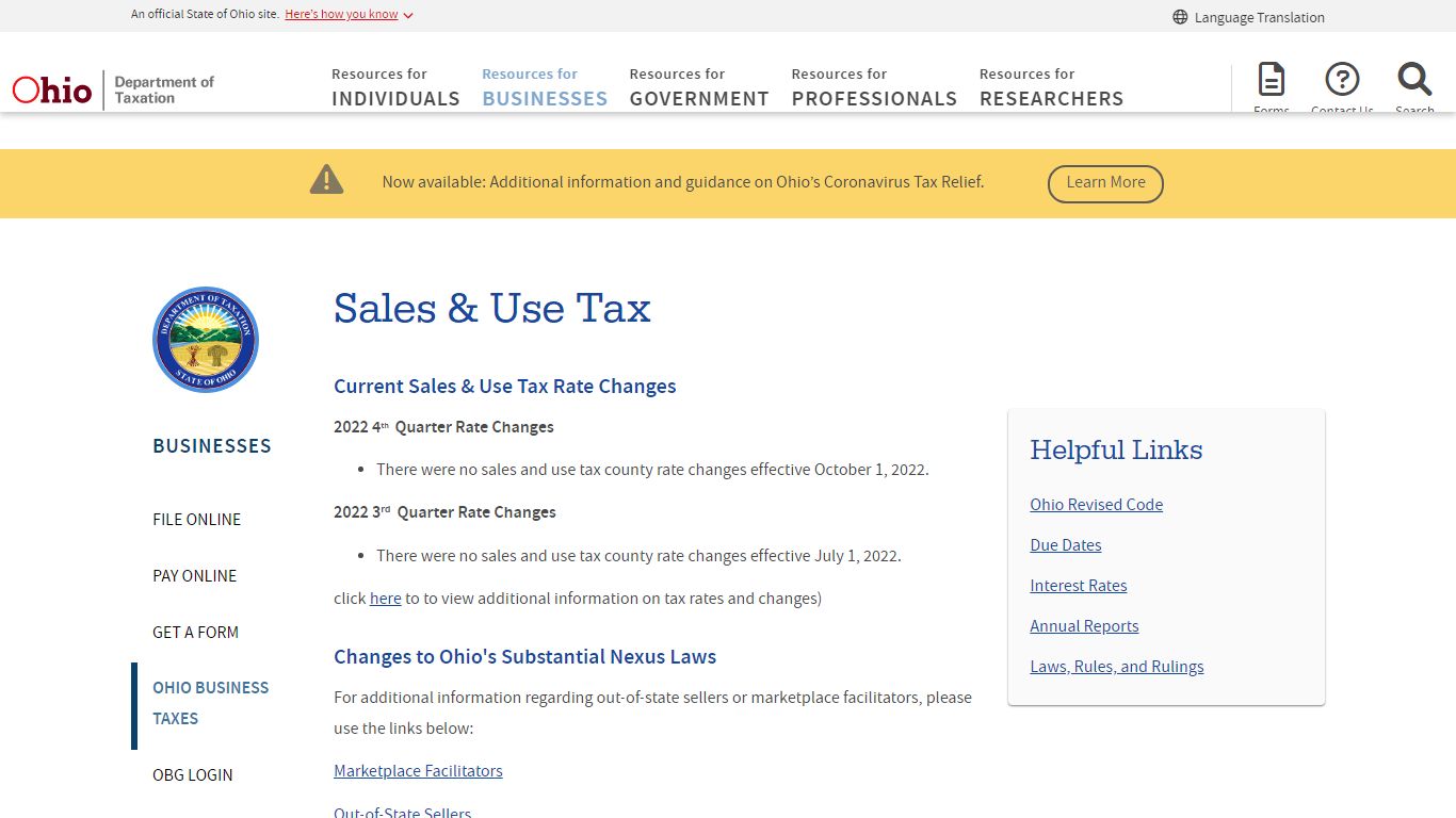 Sales & Use Tax - Ohio Department of Taxation